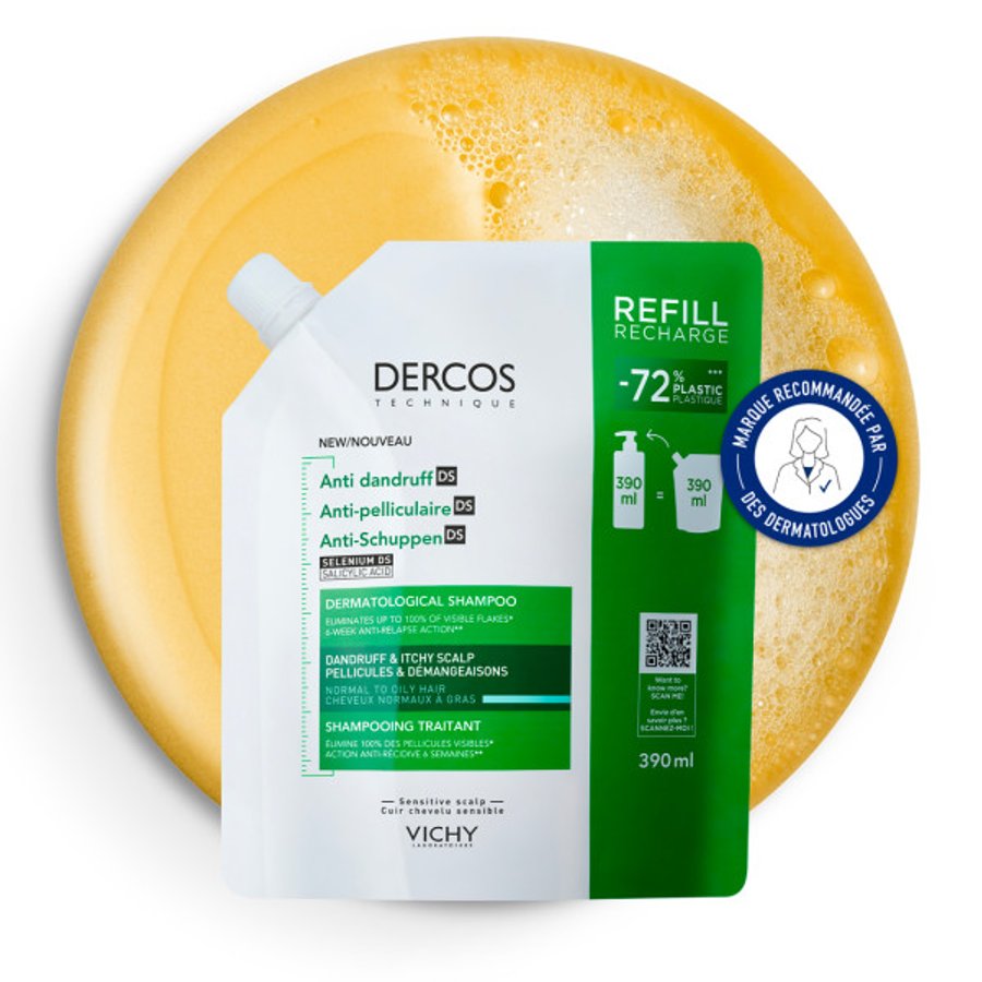 DERCOS SHAMPOOING ÉCO RECHARGE ANTI-PELLICULAIRE DS – CHEVEUX NORMAUX À GRAS