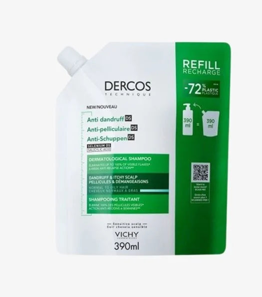 DERCOS SHAMPOOING ÉCO RECHARGE ANTI-PELLICULAIRE DS – CHEVEUX NORMAUX À GRAS