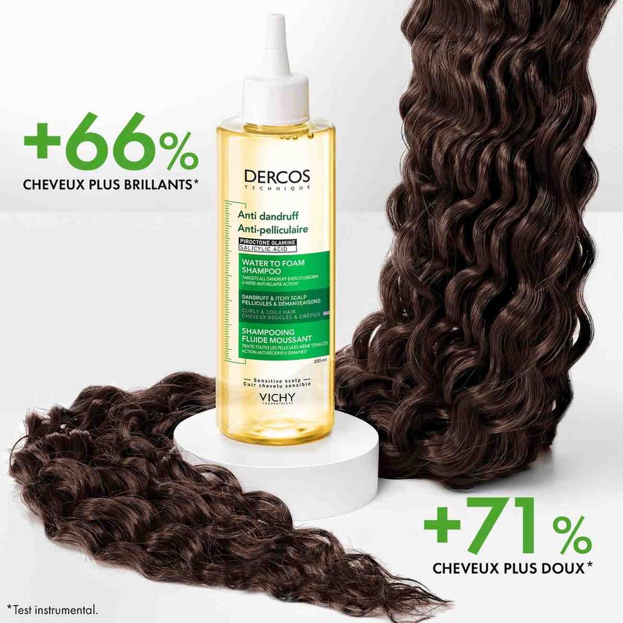 DERCOS Shampooing Fluide Moussant Anti-pelliculaire cheveux bouclés et crépus